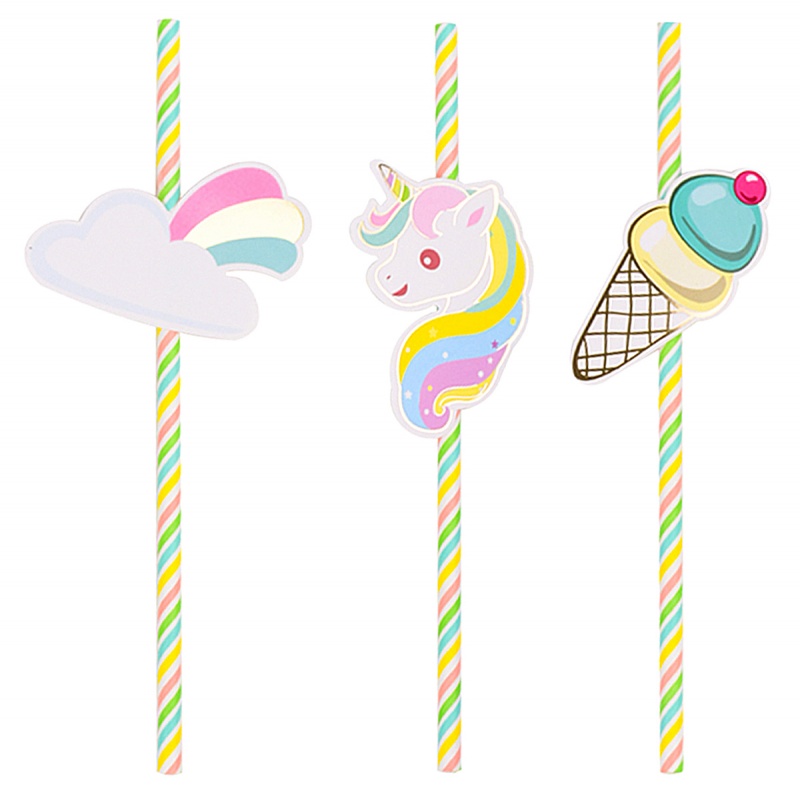 Słomki PARTY GO Unicorn, 19,5cm, 6 szt., r&oacute;żowe, Okolicznościowe, Gadżety