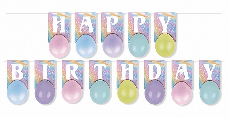 Girlanda PARTY GO Happy Birthday, 3m, mix kolor&oacute;w, Okolicznościowe, Gadżety