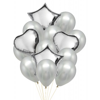 Zestaw balon&oacute;w PARTY GO, 25-45cm, 14 szt., srebrne, Okolicznościowe, Gadżety