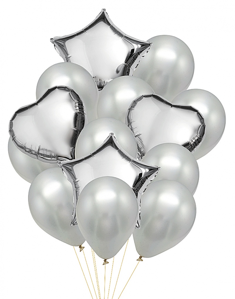 Zestaw balon&oacute;w PARTY GO, 25-45cm, 14 szt., srebrne, Okolicznościowe, Gadżety