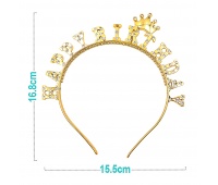 Opaska PARTY GO Happy Birthday, 16,8cm, 1 szt., złota, Okolicznościowe, Gadżety