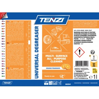Uniwersalny preparat do usuwania tłuszczu TENZI, zapach pomarańczy, anglojęzyczna etykieta, 1l, Środki czyszczące, Artykuły higieniczne i dozowniki