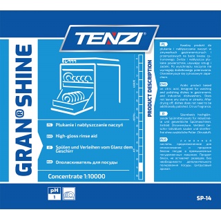 Koncentrat do nabłyszczania naczyń w zmywarkach TENZI, Gran Shine, 10l, Środki czyszczące, Artykuły higieniczne i dozowniki