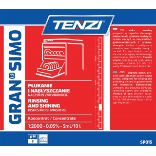 Koncentrat do nabłyszczania naczyń w zmywarkach TENZI, Gran Simo, 5l, Środki czyszczące, Artykuły higieniczne i dozowniki
