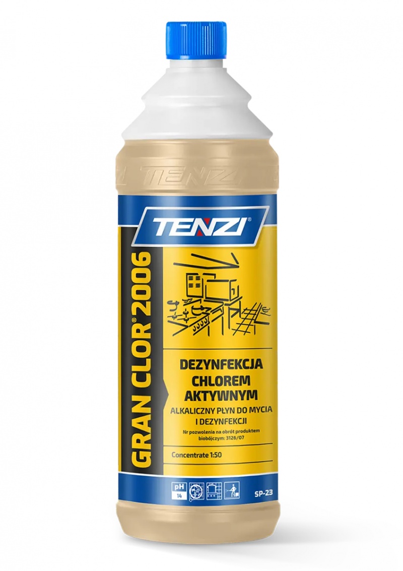 Koncentrat do mycia i dezynfekcji z aktywnym chlorem TENZI, Granclor 2006, 1l, Środki czyszczące, Artykuły higieniczne i dozowniki