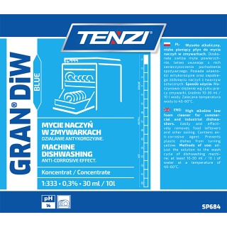 Plyn do mycia naczyń w zmywarkach TENZI, Gran Diw Blue, 10l, Środki czyszczące, Artykuły higieniczne i dozowniki