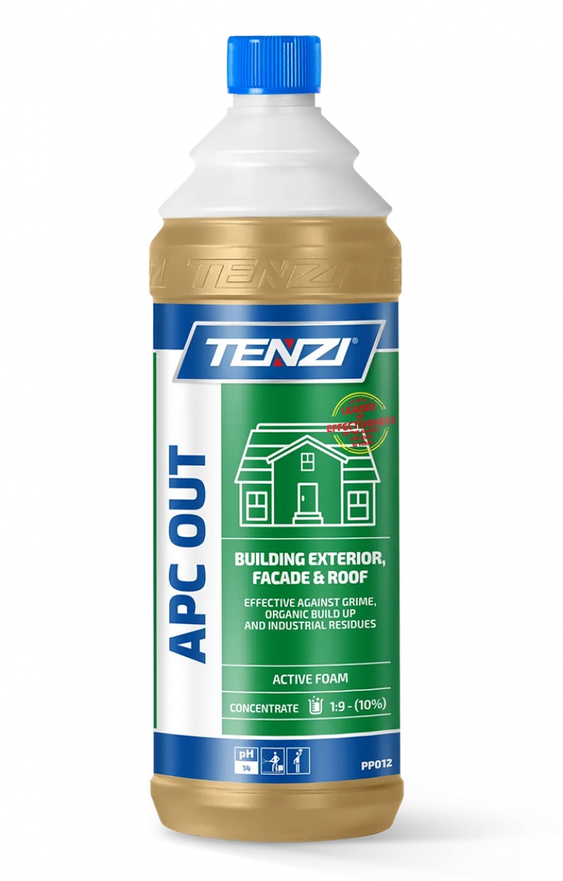 Koncentrat do mycia fasad, elewacji, taras&oacute;w TENZI, Apc Out, anglojęzyczna etykieta, 1l, Środki czyszczące, Artykuły higieniczne i dozowniki