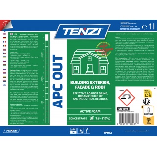 Koncentrat do mycia fasad, elewacji, taras&oacute;w TENZI, Apc Out, anglojęzyczna etykieta, 1l, Środki czyszczące, Artykuły higieniczne i dozowniki