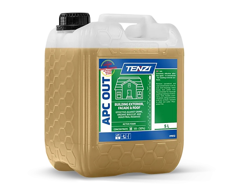 Koncentrat do mycia fasad, elewacji, taras&oacute;w TENZI, Apc Out, anglojęzyczna etykieta, 5l, Środki czyszczące, Artykuły higieniczne i dozowniki
