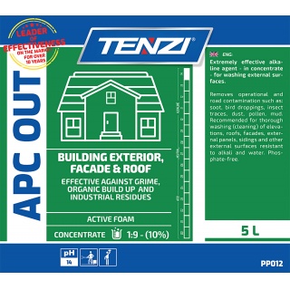 Koncentrat do mycia fasad, elewacji, taras&oacute;w TENZI, Apc Out, anglojęzyczna etykieta, 5l, Środki czyszczące, Artykuły higieniczne i dozowniki