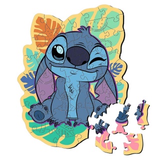 Puzzle 50 Drewniane Konturowe Wesoły Stitch !!, 60 element&oacute;w, Puzzle
