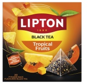 Herbata LIPTON czarna, owoce tropikalne, 20 piramidek, Herbaty, Artykuły spożywcze