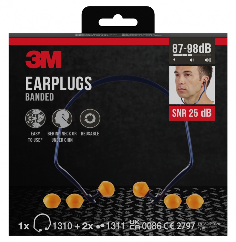 Opaska z zatyczkami do uszu 3M (1310C1), + 2 pary wymiennych wkładek, niebiesko-pomarańczowa, Ochrona słuchu, Ochrona indywidualna
