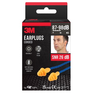Zatyczki do uszu na sznurku 3M (1271C1), 1 para + etui, pomarańczowo-niebieskie, Ochrona słuchu, Ochrona indywidualna