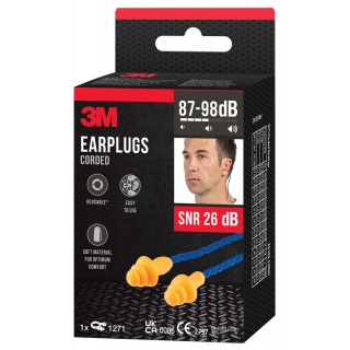 Zatyczki do uszu na sznurku 3M (1271C1), 1 para + etui, pomarańczowo-niebieskie, Ochrona słuchu, Ochrona indywidualna