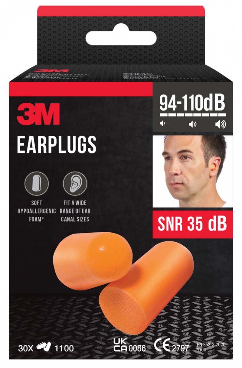 Earplugs 3M (1100), conical, 30 pairs, orange