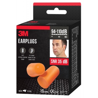 Zatyczki do uszu 3M (1100), stożkowe, 30 par, pomarańczowe, Ochrona słuchu, Ochrona indywidualna
