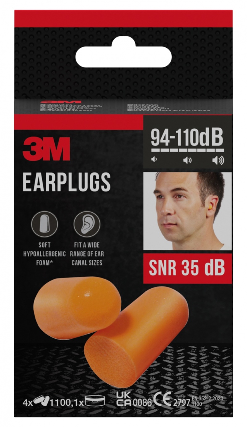 Earplugs 3M (1100C4), conical, 4 pairs + case, orange