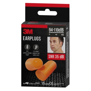 Zatyczki do uszu 3M (1100C4), stożkowe, 4 pary + etui, pomarańczowe, Ochrona słuchu, Ochrona indywidualna