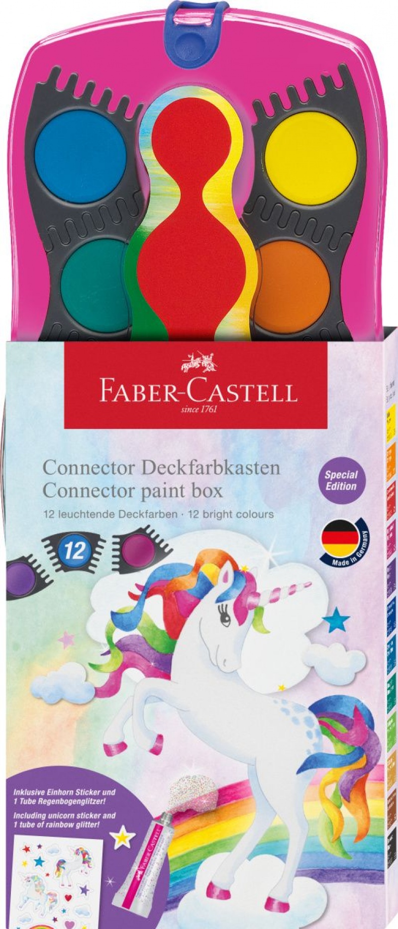 FARBY SZKOLNE CONNECTOR UNICORN 12 KOL.+BROKAT, Farby, Plastyka