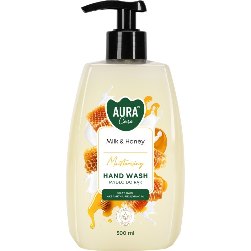 MYDŁO AURA W PŁYNIE 500ML.MLEKO/MI&Oacute;D, Mydła i dozowniki, Art. higieniczne i dozowniki