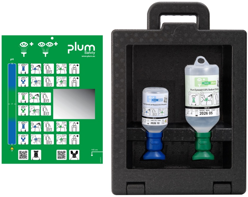 Zestaw do płukania oka PLUM iBox 2, z płynami 0,9% 500ml + 4,9% 200ml, czarny, Apteczki, Ochrona indywidualna