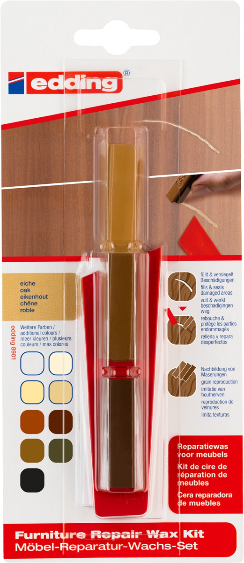 Zestaw naprawczy do mebli E-8901 EDDING, 3 szt., blister, dąb, Markery, Artykuły do pisania i korygowania
