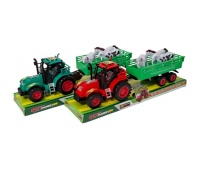 Traktor z przyczepą i zwierzętami gospodarskimi
