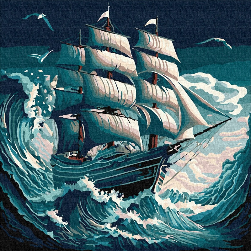 ZESTAW DO MAL.PO NUMERACH SZTORM NA MORZU 40X40, Zestawy kreatywne, Art. kreatywne