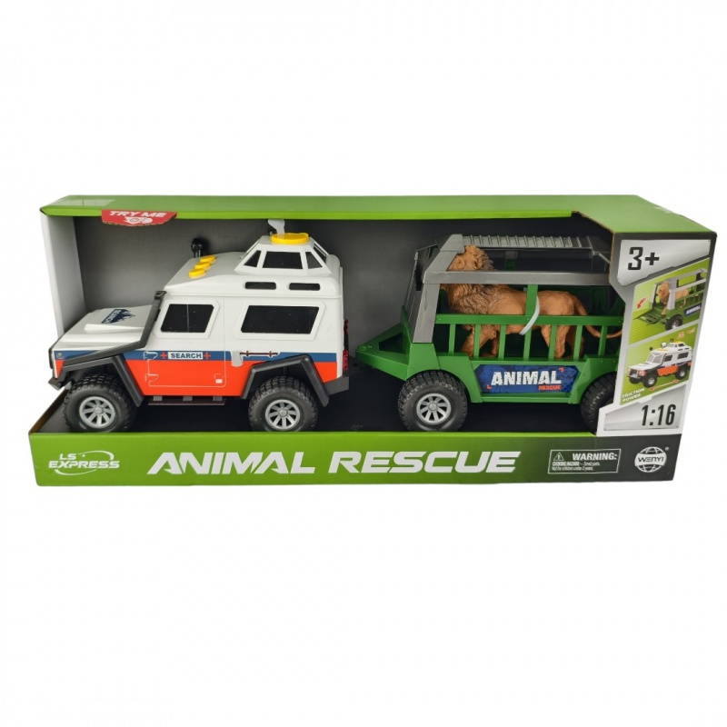 JEEP ŚW./DŹW.+PRZYCZEPA Z LWEM, Pojazdy, Zabawki