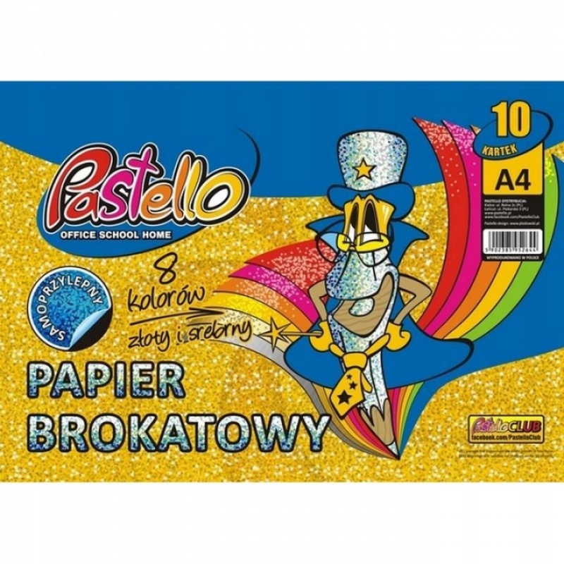 PAPIER KOLOROWY SAMOPRZ.BROKAT A4 10ark., Papiery kreatywne, Papier