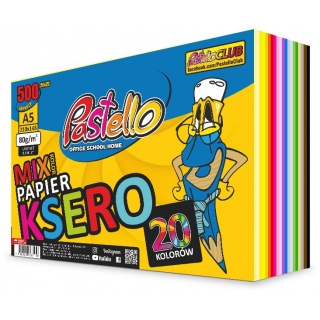 PAPIER KSERO A5 80g.500ark.20 KOL.PASTELOWYCH, Papier ksero kolorowy, Papier