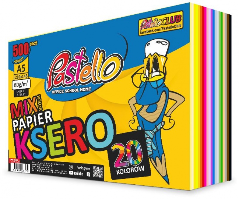 PAPIER KSERO A5 80g.500ark.20 KOL.PASTELOWYCH, Papier ksero kolorowy, Papier