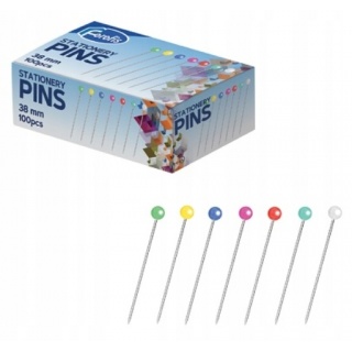 SZPILKI 38mm.KOLOROWA GŁ&Oacute;WKA 100szt., Szpilki, agrafki, Galanteria biurowa