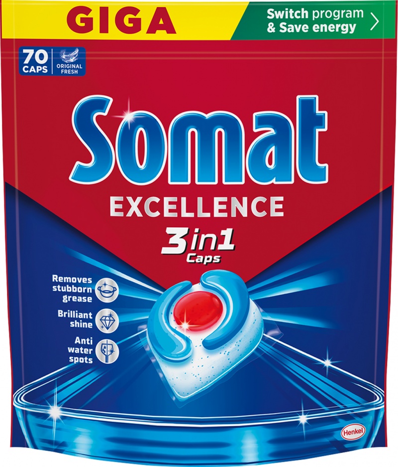 Kapsułki do zmywarki SOMAT Excellence 3w1, 70 szt., lemon, Środki czyszczące, Artykuły higieniczne i dozowniki