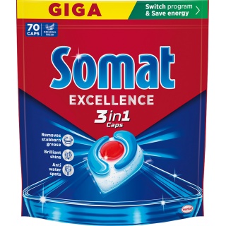 Kapsułki do zmywarki SOMAT Excellence 3w1, 70 szt., lemon, Środki czyszczące, Artykuły higieniczne i dozowniki