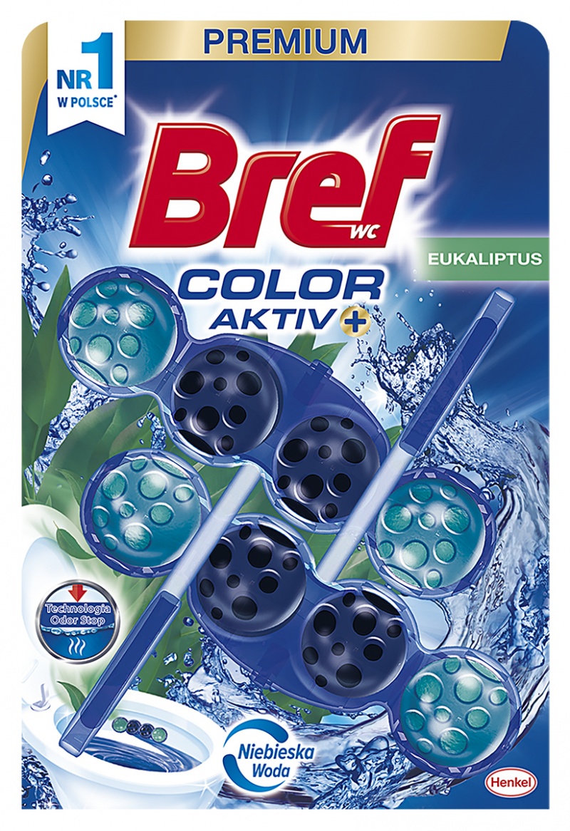 Kulki myjąco-zapachowe do toalet BREF Color Activ Eukaliptus, barwiące, 2 x 50 g, Środki czyszczące, Artykuły higieniczne i dozowniki
