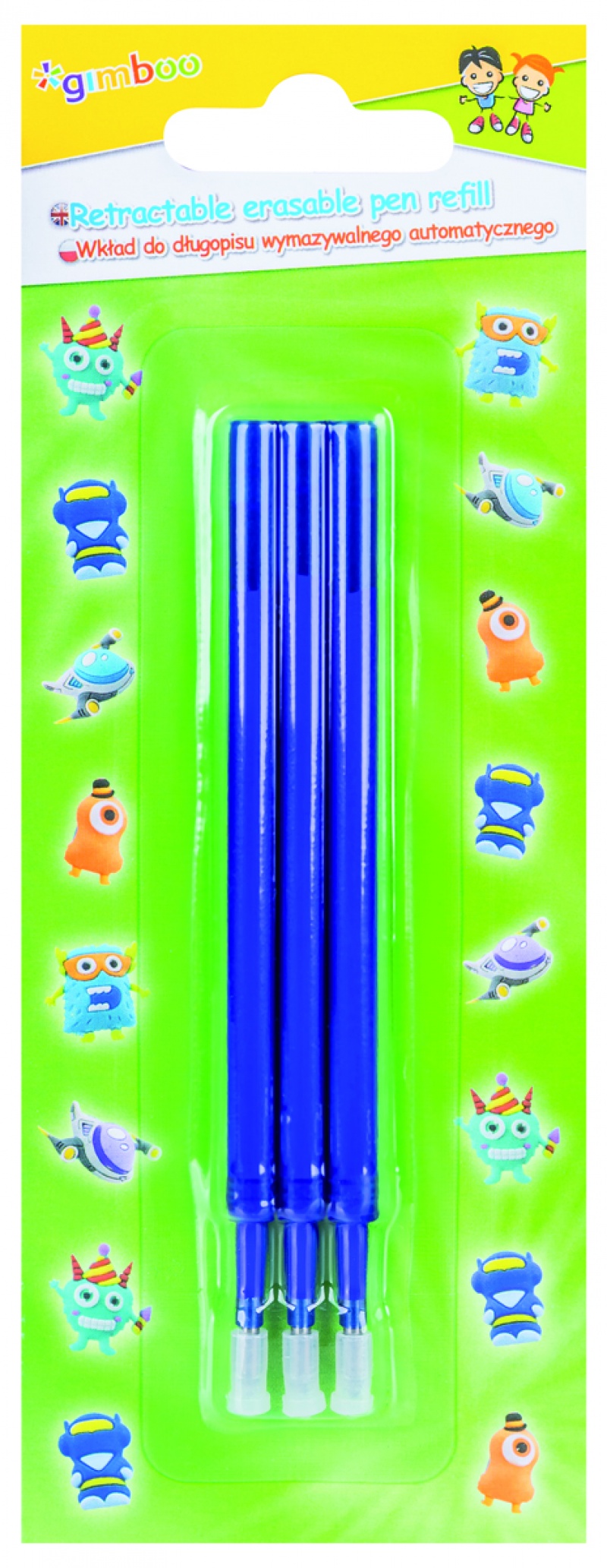 Wkład do długopisu wymazywalnego automatycznego GIMBOO, kosmos/potworki, 3 szt., blister, niebieski, Długopisy, Artykuły do pisania i korygowania