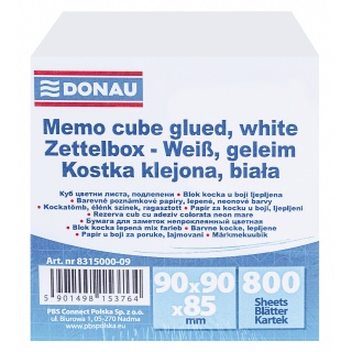 Kostka DONAU klejona, 90x90x85mm, ok. 800 kart., biała, Kostki, Papier i etykiety