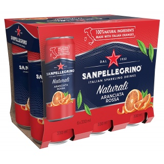 Nap&oacute;j Aranciata Rossa SANPELLEGRINO, delikatny gaz, puszka, 0,33l, kaucja, Woda, Artykuły spożywcze