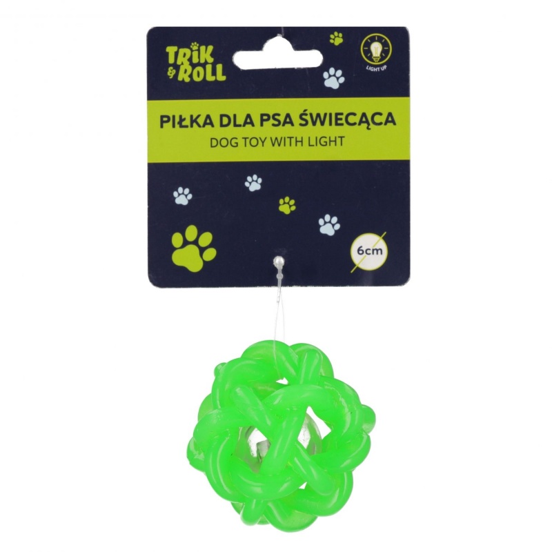 ZABAWKA DLA PSA PIŁKA ŚWIATŁO ZIEL.6CM TRIK B/C, Akcesoria dla zwierząt, Zabawki