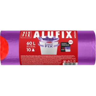 Worki na śmieci ALUFIX Elastic Fix, LDPE, 64x70cm, 60l, 10 szt., fioletowe, Worki, Artykuły higieniczne i dozowniki