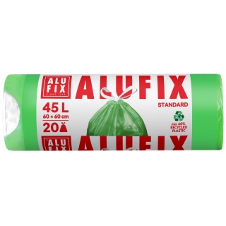 Worki na śmieci ALUFIX, ze ściągaczem, HDPE, 60x60cm, 45l, 20 szt., zielone, Worki, Artykuły higieniczne i dozowniki