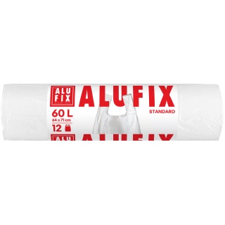 Worki na śmieci ALUFIX, z uszami, HDPE, 64x71cm, 60l, 12 szt., białe, Worki, Artykuły higieniczne i dozowniki