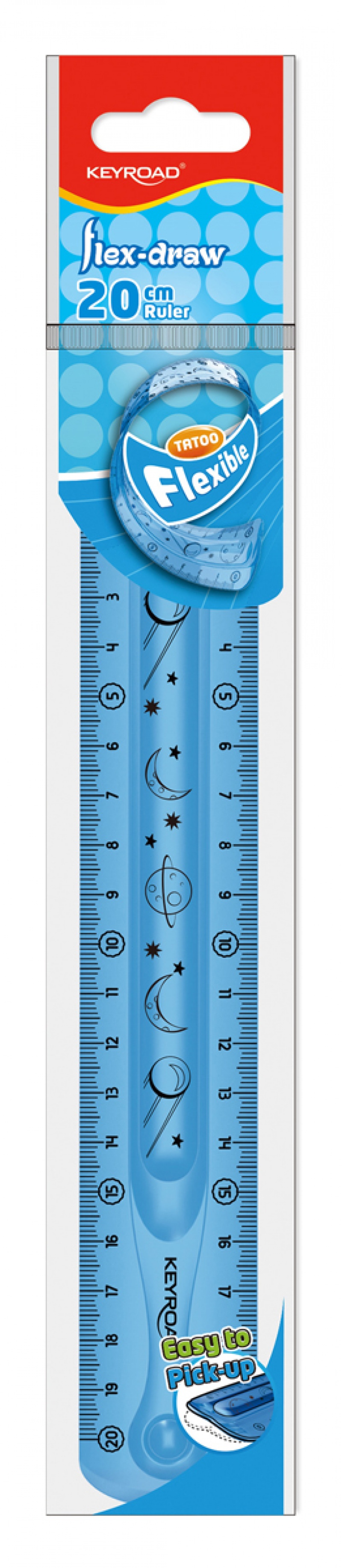 Linijka KEYROAD Tatoo, 20cm, elastyczna, zawieszka, mix kolor&oacute;w, Linijki, ekierki, kątomierze, Artykuły szkolne