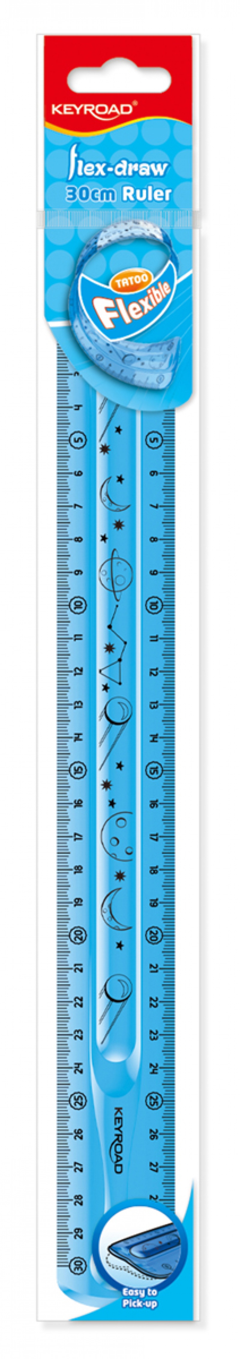 Linijka KEYROAD Tatoo, 30cm, elastyczna, zawieszka, mix kolor&oacute;w, Linijki, ekierki, kątomierze, Artykuły szkolne