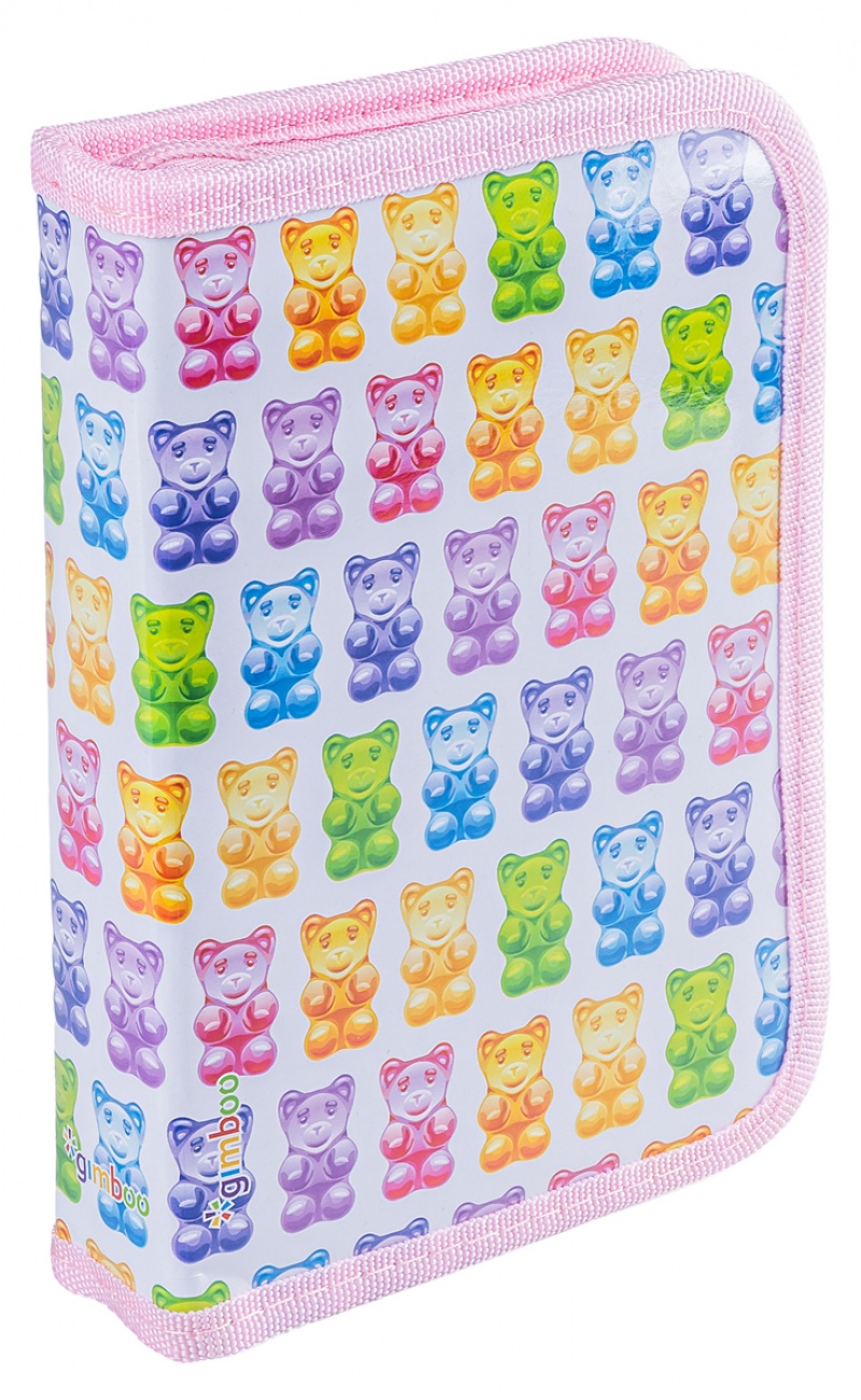 Pi&oacute;rnik szkolny GIMBOO, z wyposażeniem, 1 komora, 1 przekładka, Colorful Teddy Bears, pastelowy r&oacute;żowy, Pi&oacute;rniki, Artykuły szkolne