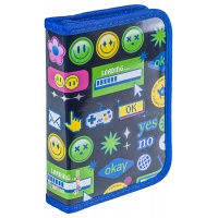 Pi&oacute;rnik szkolny GIMBOO, z wyposażeniem, 1 komora, 1 przekładka, Emojis, granatowy, Pi&oacute;rniki, Artykuły szkolne