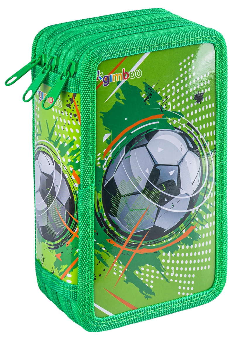 Pi&oacute;rnik szkolny GIMBOO, z wyposażeniem, 3 komory, Soccer, zielony, Pi&oacute;rniki, Artykuły szkolne