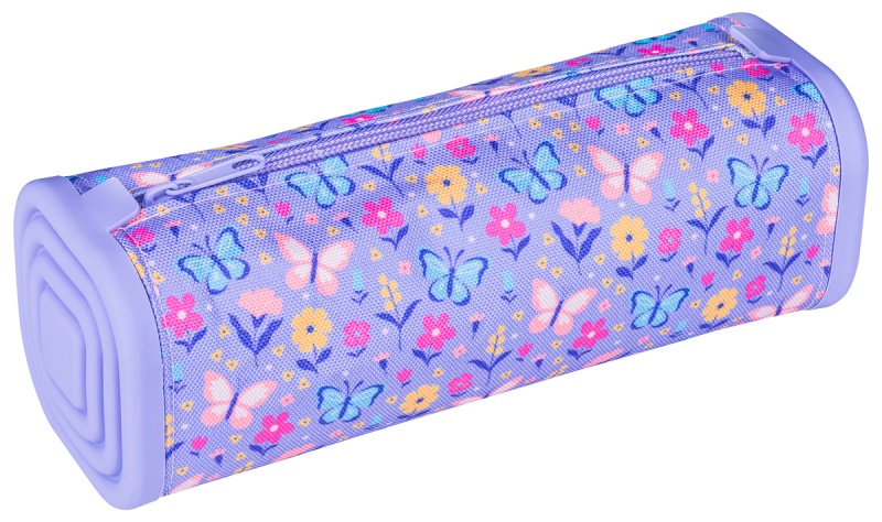 Pi&oacute;rnik silikonowy kwadratowy GIMBOO, z nadrukiem, 210x72x72mm, kwiatki, fioletowy, Pi&oacute;rniki, Artykuły szkolne